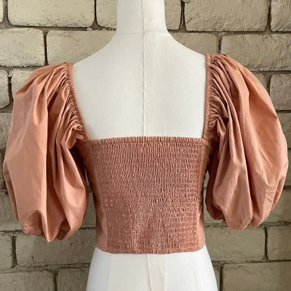 Abercrombie & Fitch Drama Puff Sleeve O-Ring Sweetheart Crop Top Peach Size‎ XS